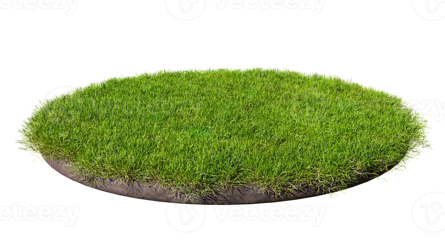 Round surface covered with green grass isolated on transparent background. 3D rendering illustration png