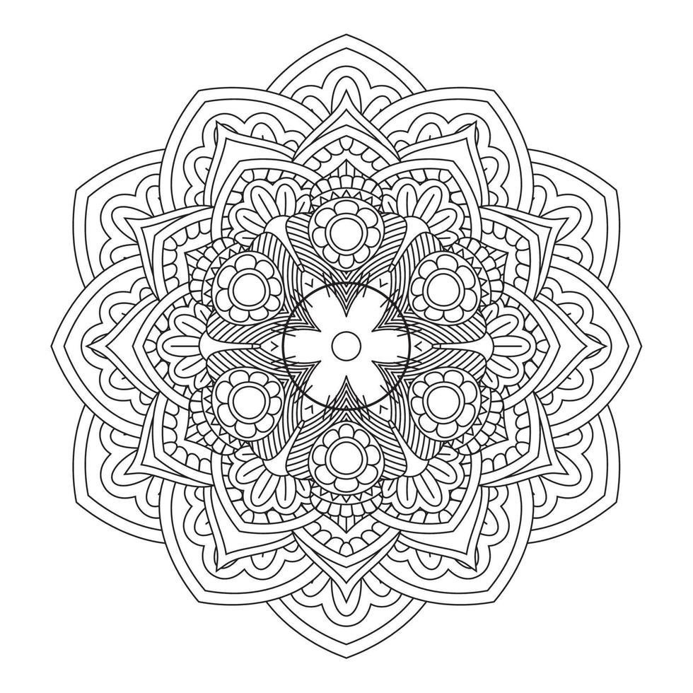 elegant mandala in black and white outline design vector