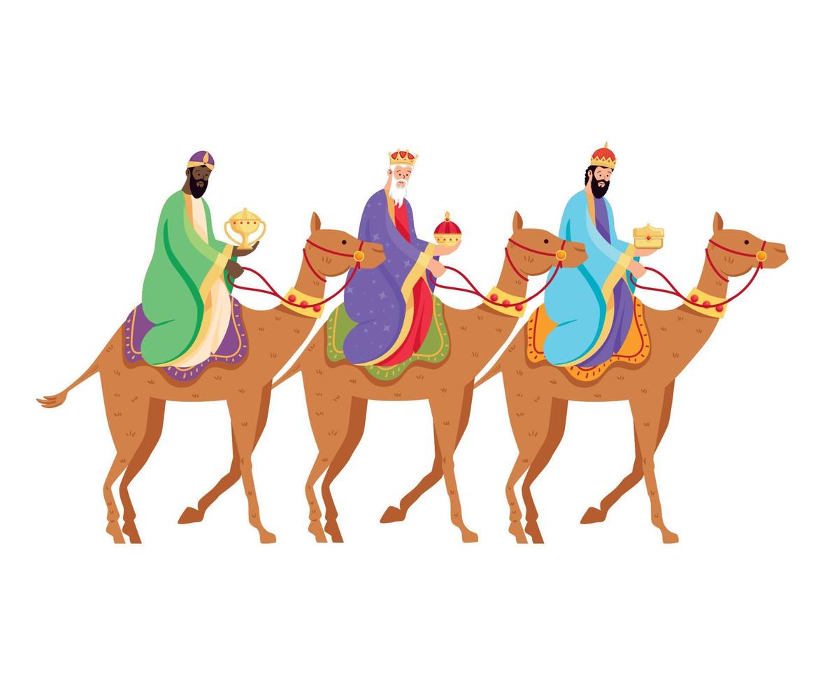 wise men in camels vector