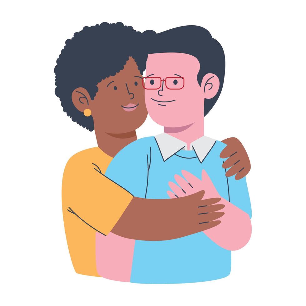 interracial lovers couple hugging vector