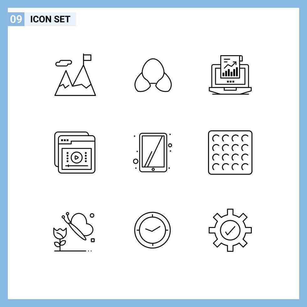 Group of 9 Outlines Signs and Symbols for education e clothing tutorials laptop Editable Vector Design Elements