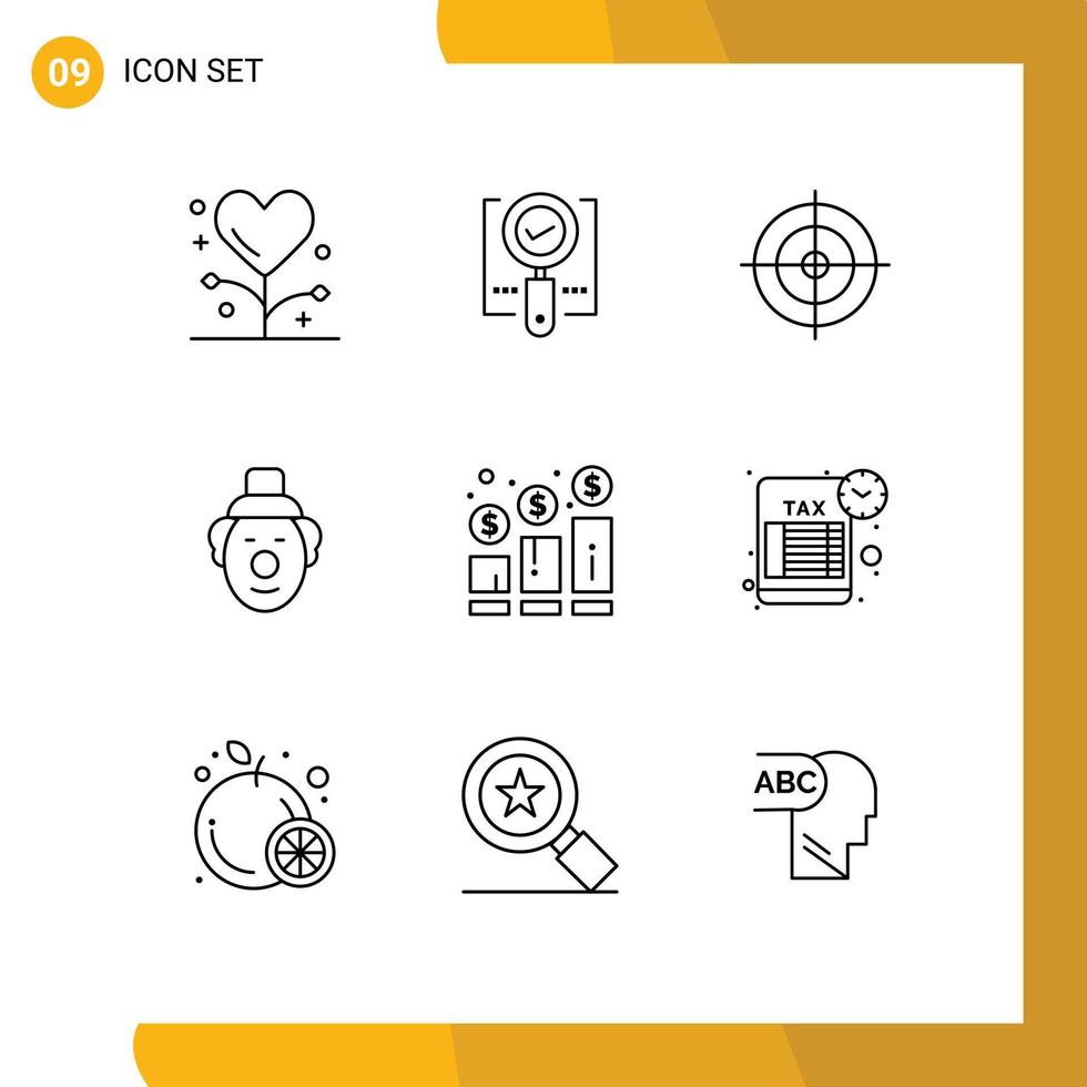 Modern Set of 9 Outlines and symbols such as increase circus ok clown sports Editable Vector Design Elements