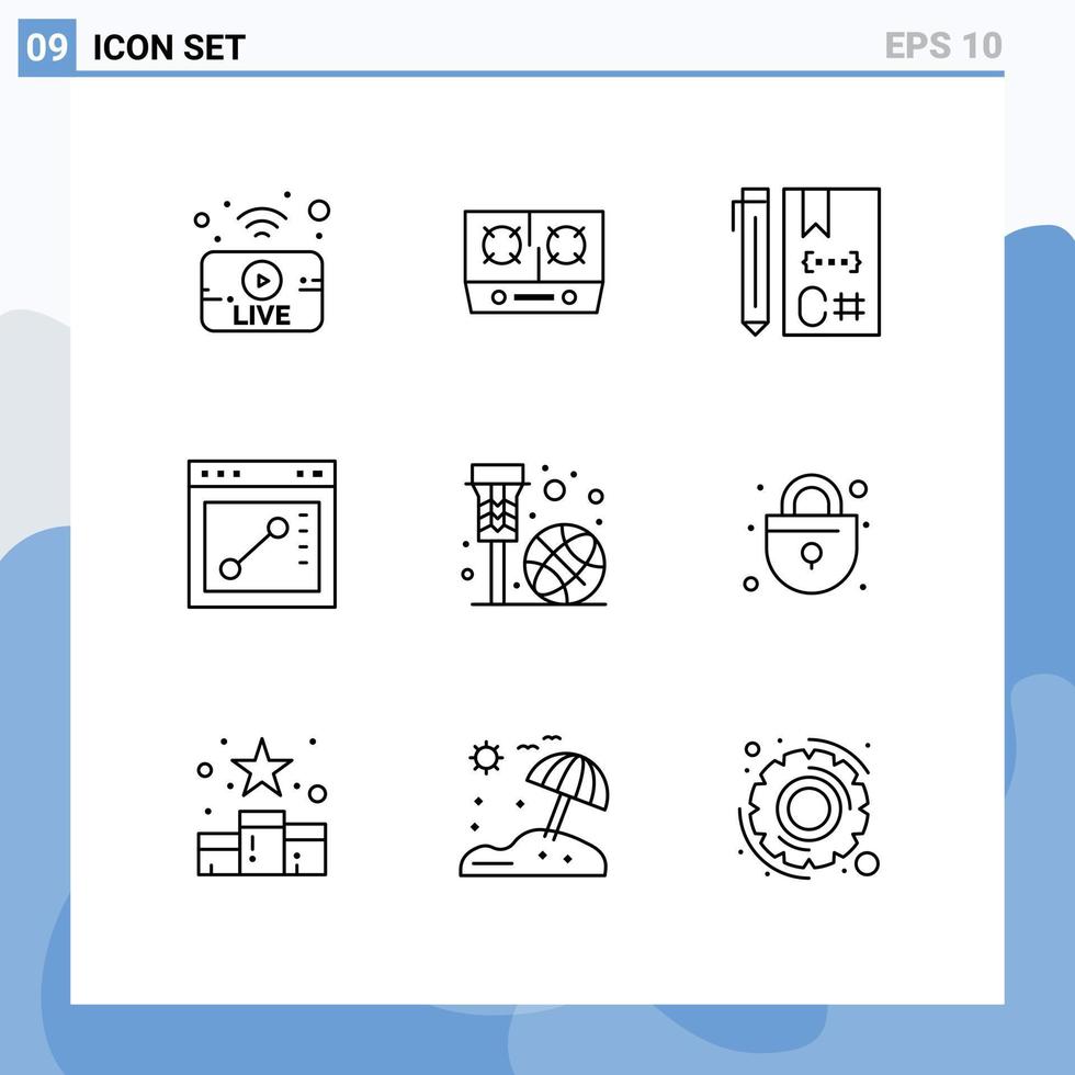 User Interface Pack of 9 Basic Outlines of basketball website c draw development Editable Vector Design Elements