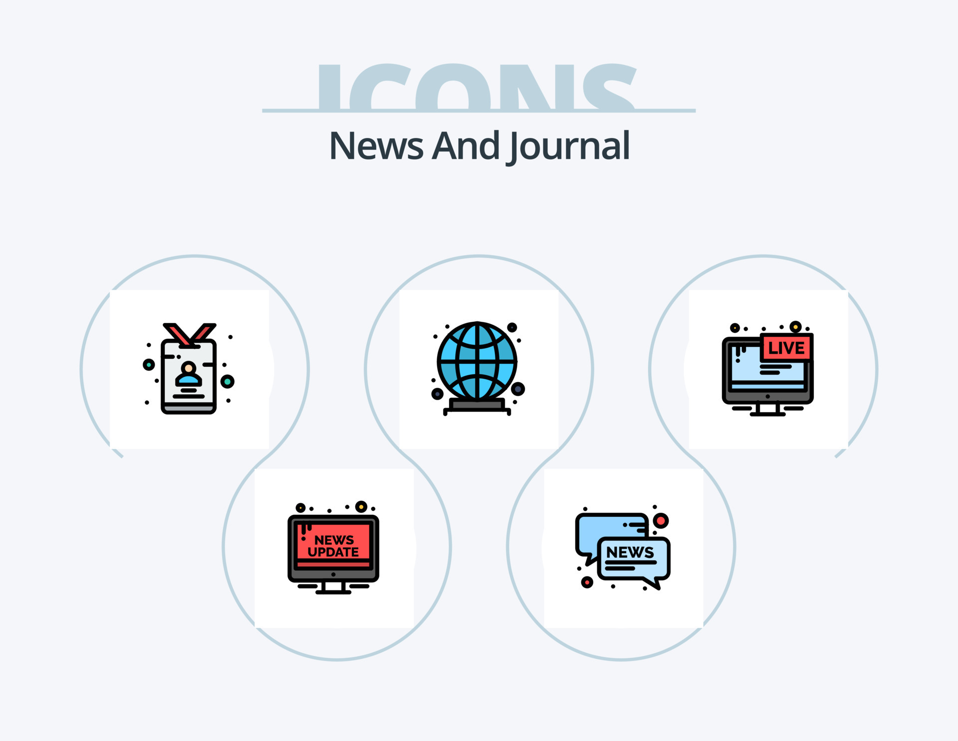 News Line Filled Icon Pack 5 Icon Design. mobile. reporter. camera