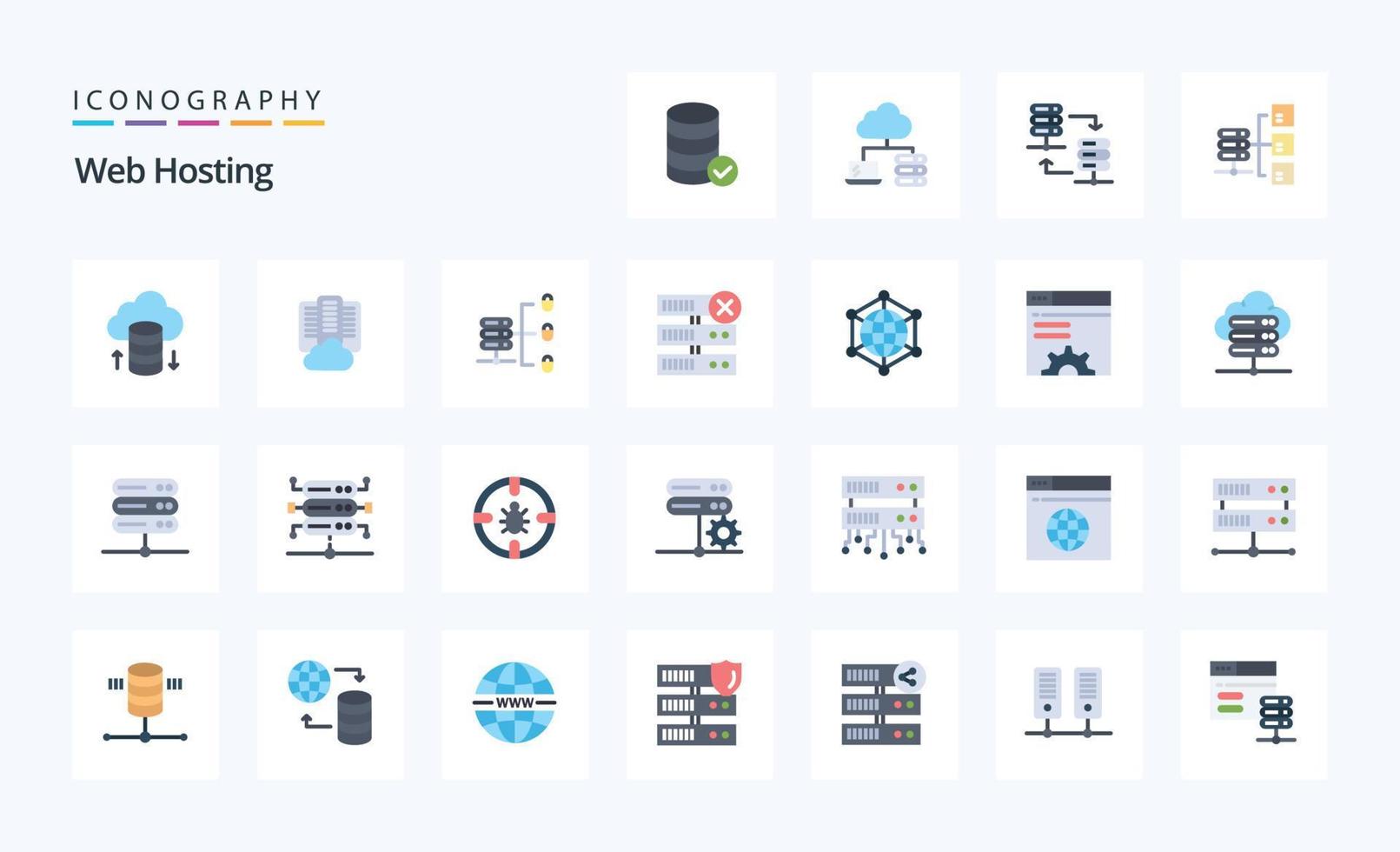 25 Web Hosting Flat color icon pack vector