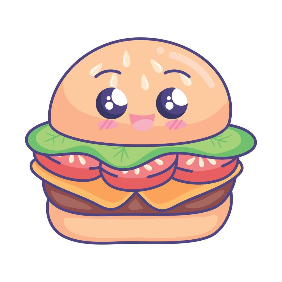 hamburguesa kawaii comida rapida vector