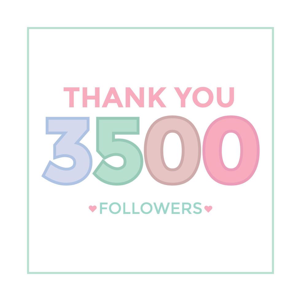 Thank you design Greeting card template for social networks followers, subscribers, like. 3500 followers. 3.5k followers celebration vector