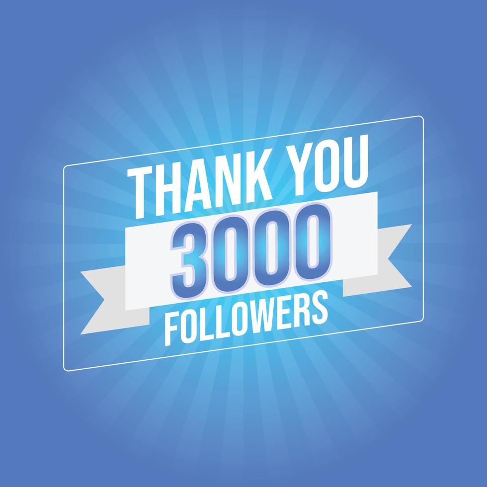gracias diseño plantilla de tarjeta de felicitación para seguidores de redes sociales, suscriptores, me gusta. 3000 seguidores. celebración de 3k seguidores vector