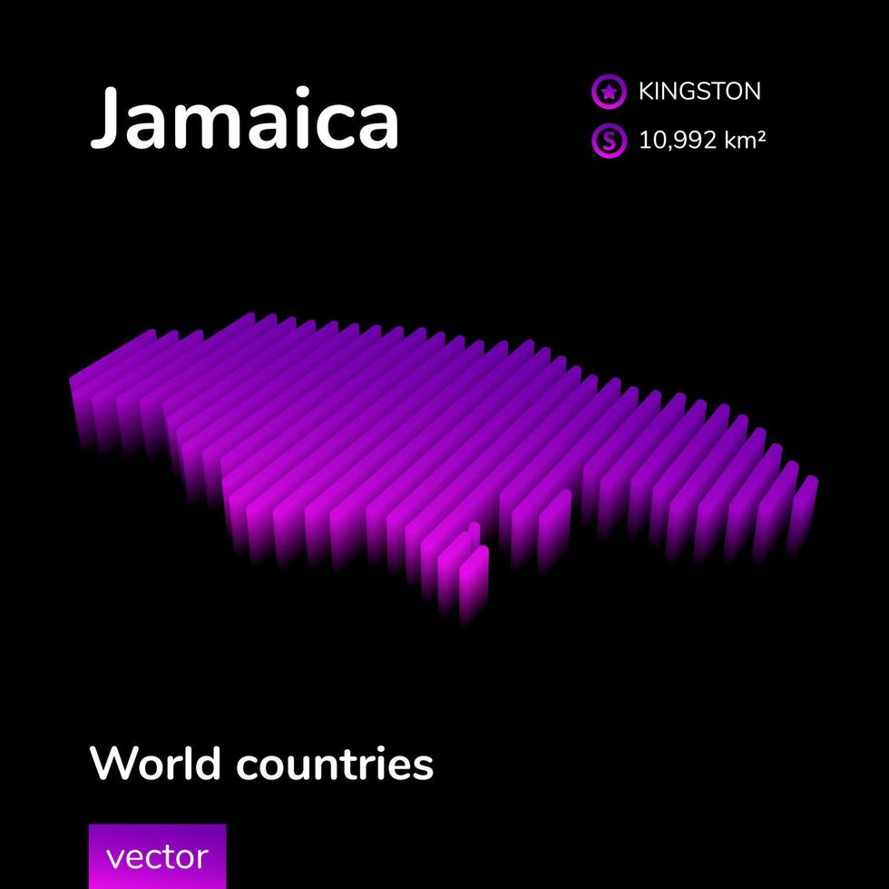 jamaica mapa 3d. el mapa vectorial isométrico estilizado está en colores violeta neón sobre fondo negro. banner geográfico, elemento infográfico. vector