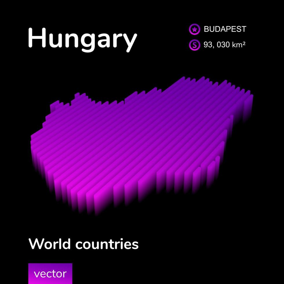 Honduras 3D map. Striped isometric neon vector Honduras map in violet colors. Geographic infographic map, poster, banner, template.