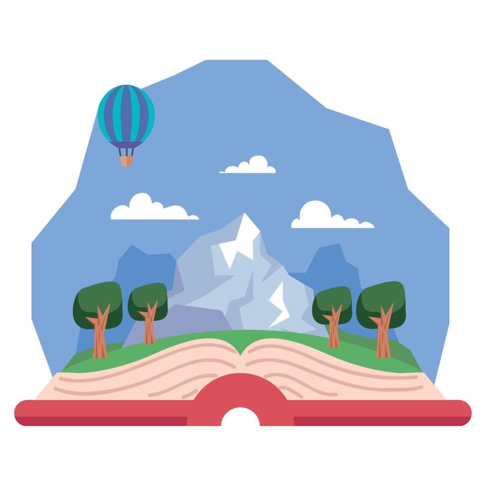 book stories with balloon travel vector