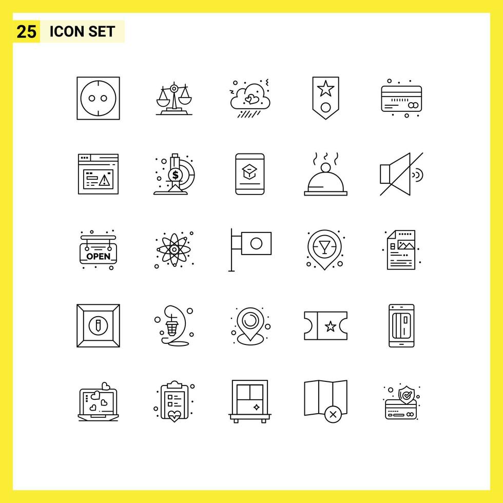Group of 25 Modern Lines Set for rank military scale circled love Editable Vector Design Elements