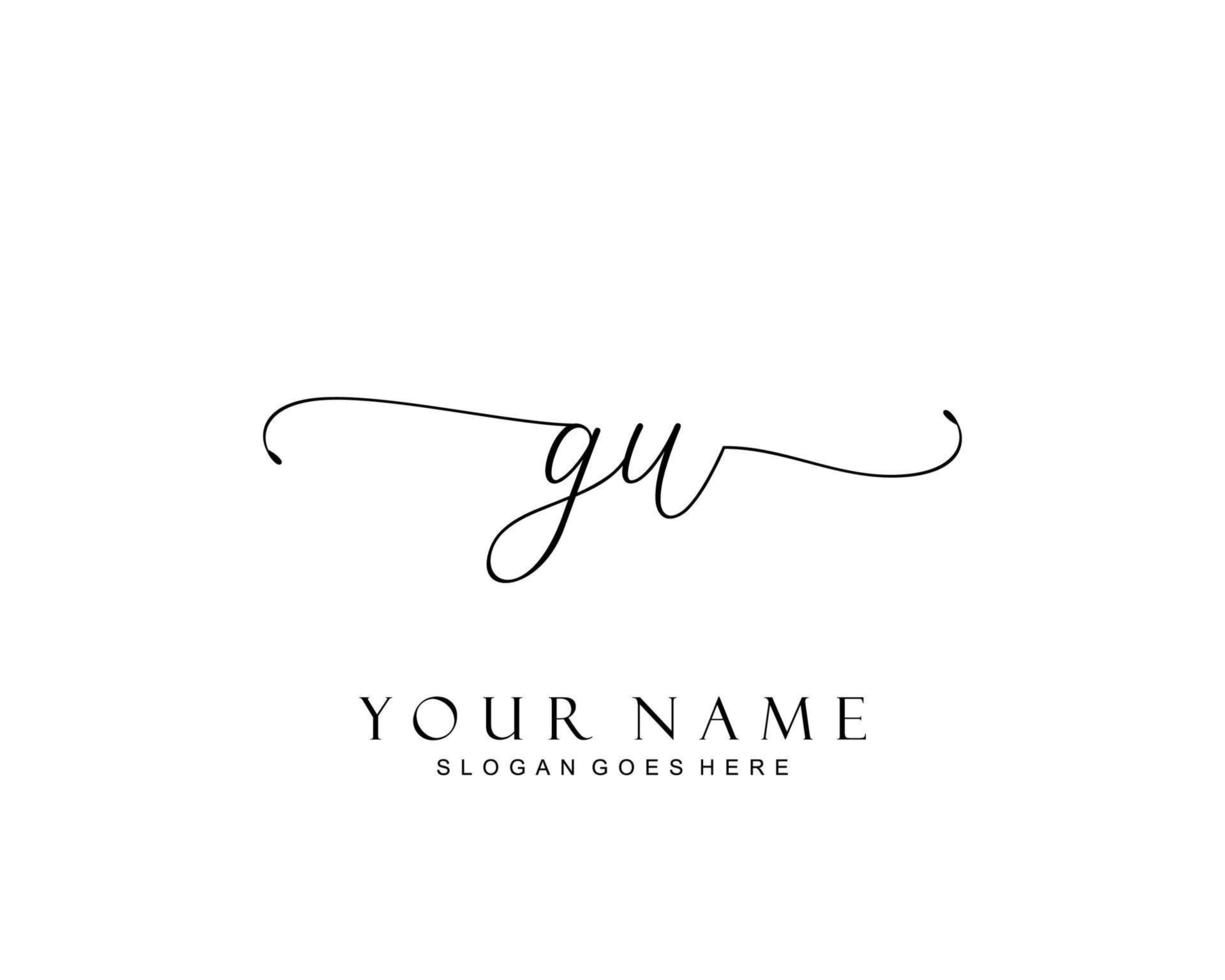 Initial GU beauty monogram and elegant logo design, handwriting logo of initial signature, wedding, fashion, floral and botanical with creative template. vector