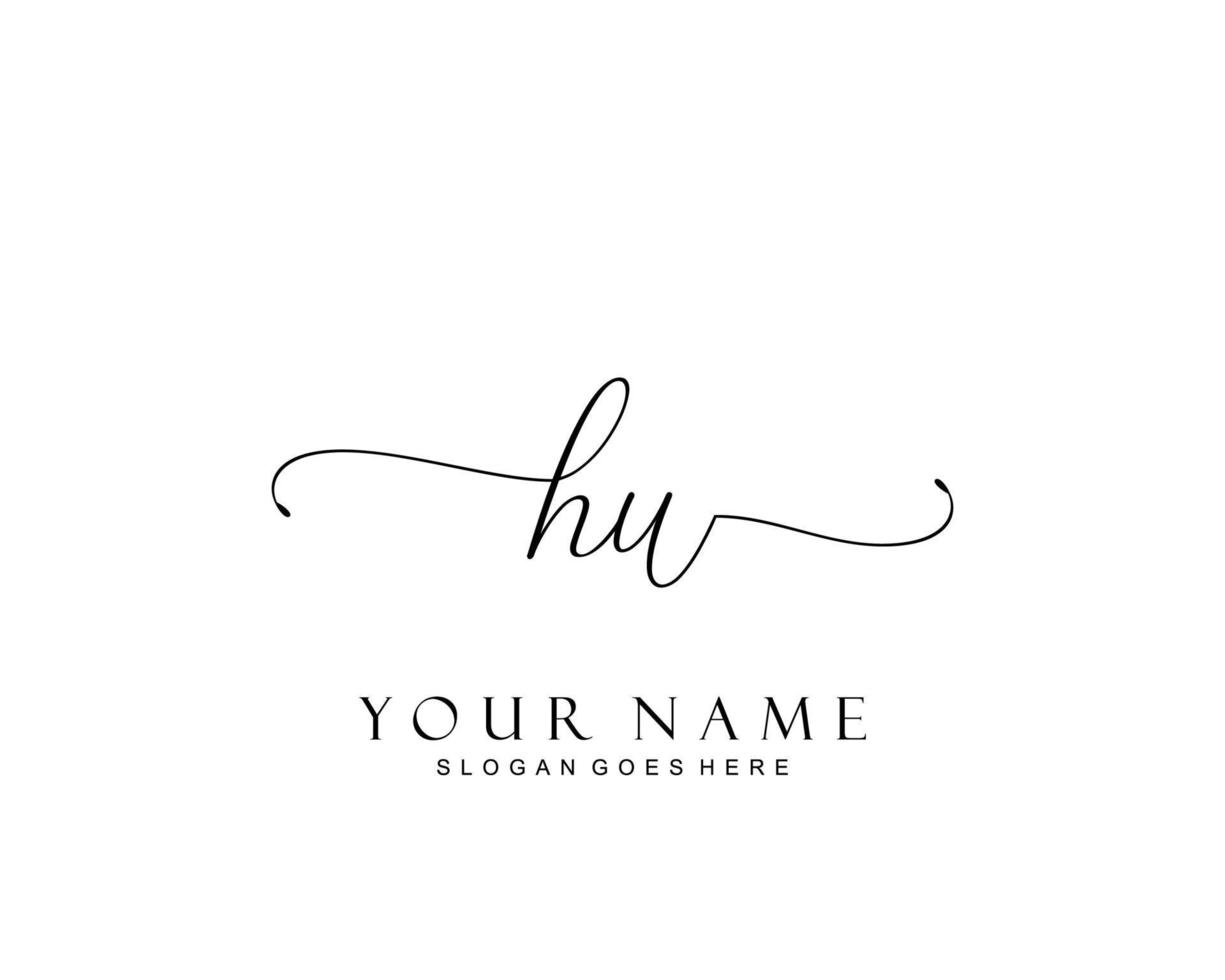 Initial HU beauty monogram and elegant logo design, handwriting logo of initial signature, wedding, fashion, floral and botanical with creative template. vector