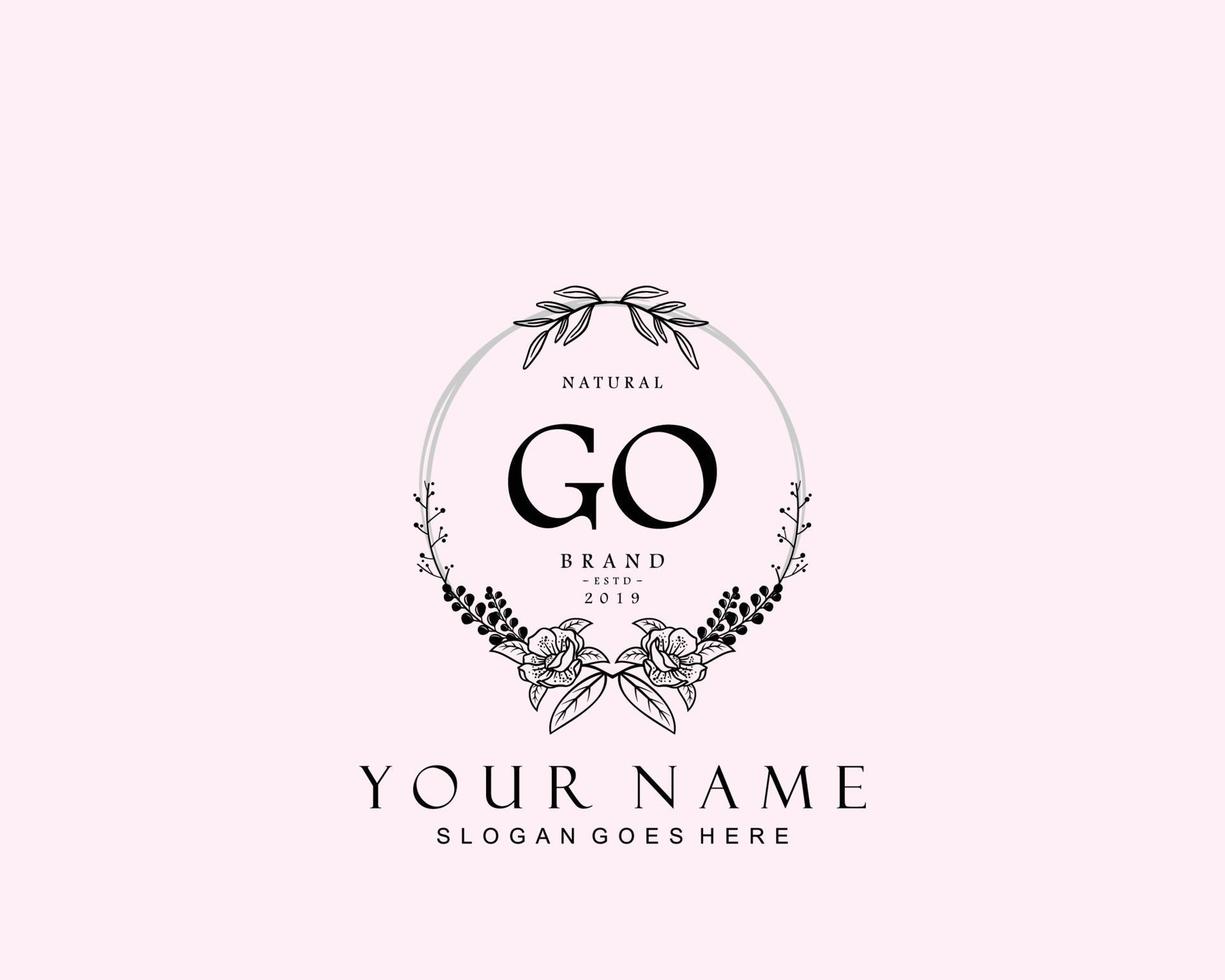 Initial GO beauty monogram and elegant logo design, handwriting logo of initial signature, wedding, fashion, floral and botanical with creative template. vector