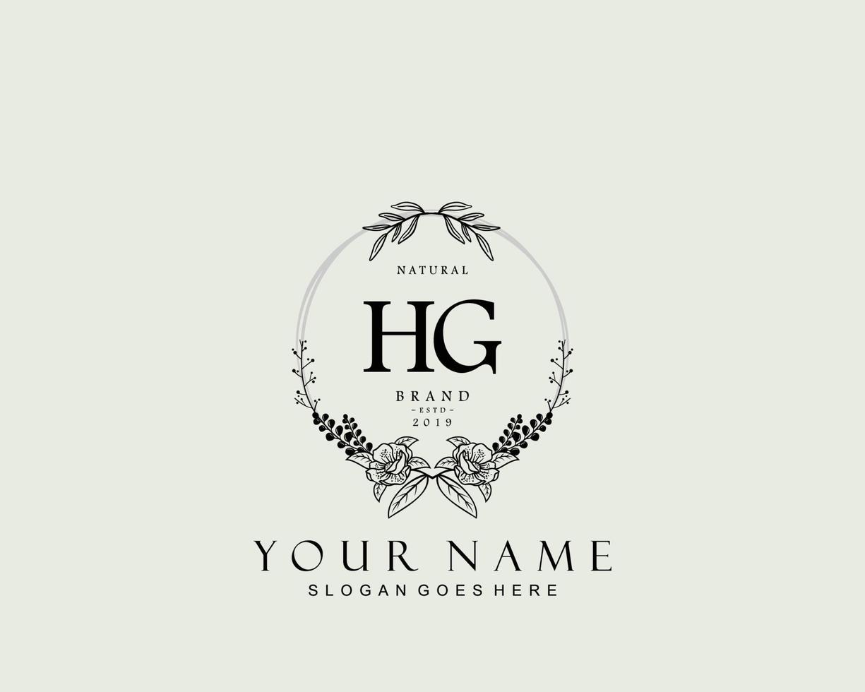 Initial HG beauty monogram and elegant logo design, handwriting logo of initial signature, wedding, fashion, floral and botanical with creative template. vector