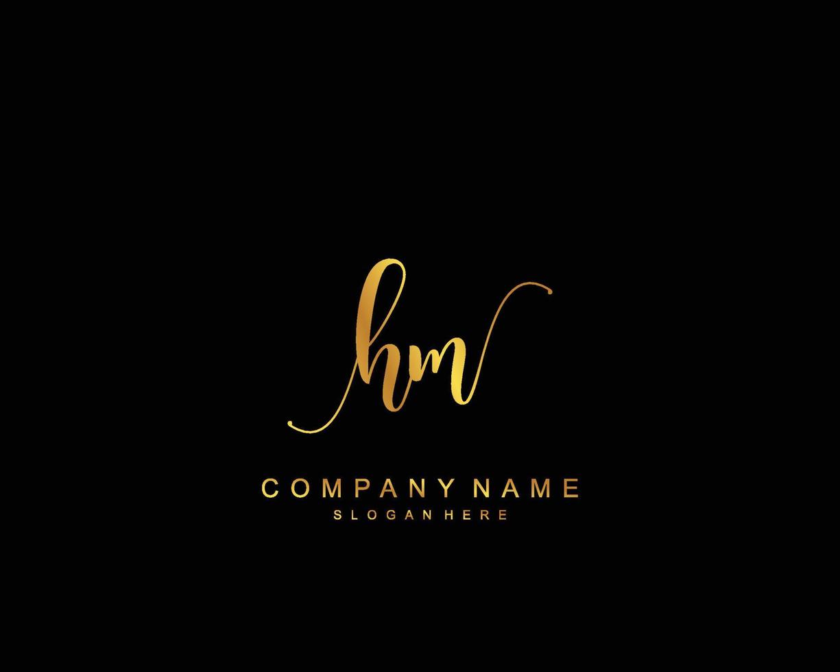 Initial HM beauty monogram and elegant logo design, handwriting logo of initial signature, wedding, fashion, floral and botanical with creative template. vector
