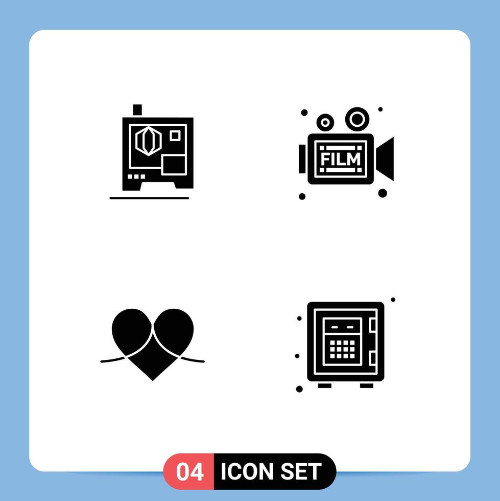 Set of 4 Modern UI Icons Symbols Signs for printer heart camera retro like Editable Vector Design Elements