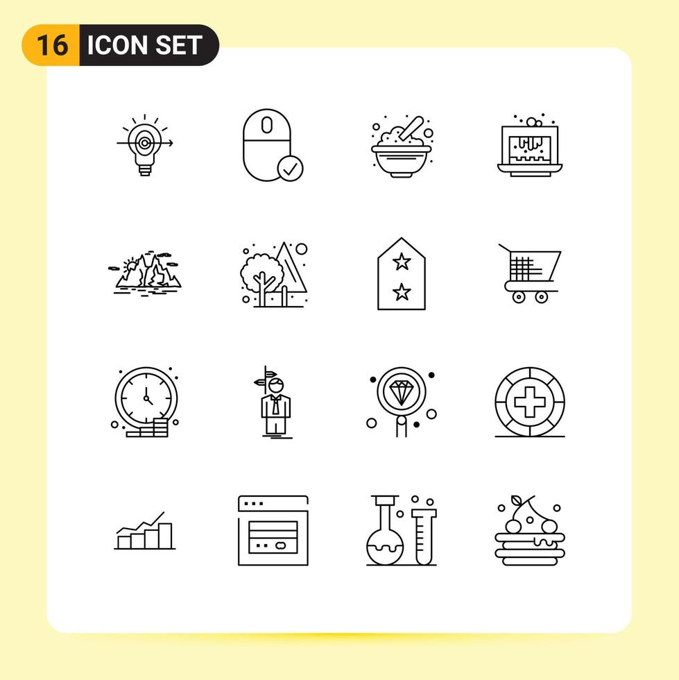 16 iconos creativos signos y símbolos modernos de pastel brownie hardware hornear avena elementos de diseño vectorial editables vector