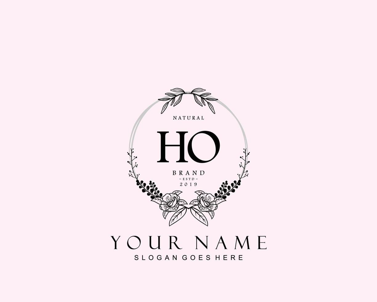 Initial HO beauty monogram and elegant logo design, handwriting logo of initial signature, wedding, fashion, floral and botanical with creative template. vector