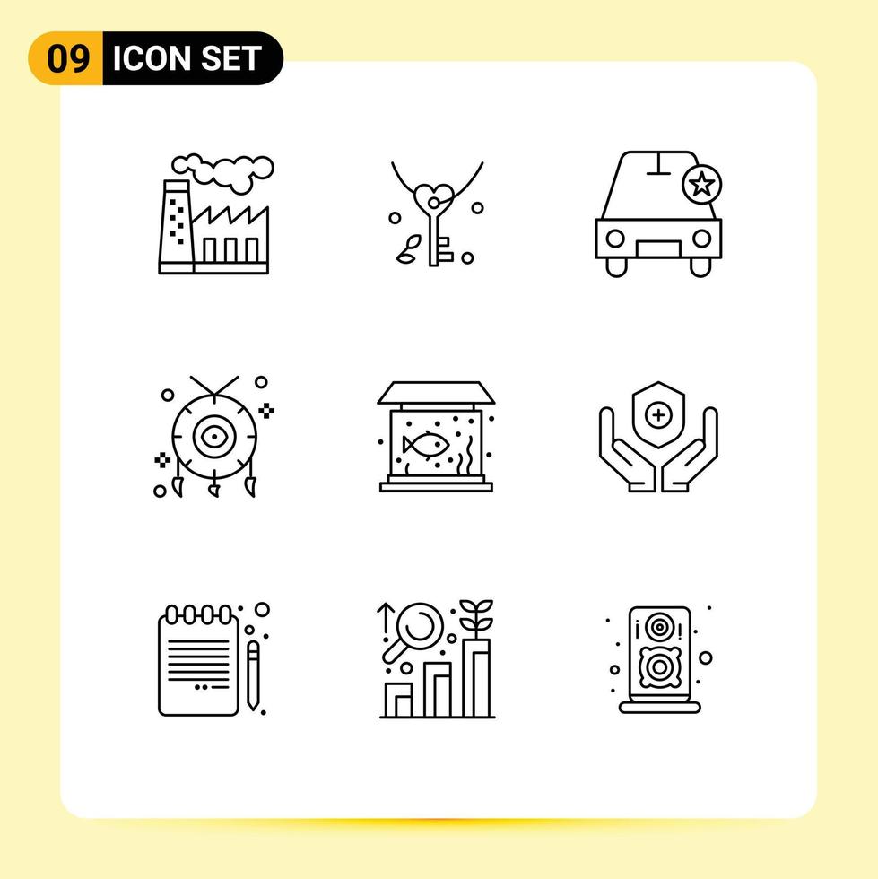 Set of 9 Vector Outlines on Grid for living western car necklace accessories Editable Vector Design Elements