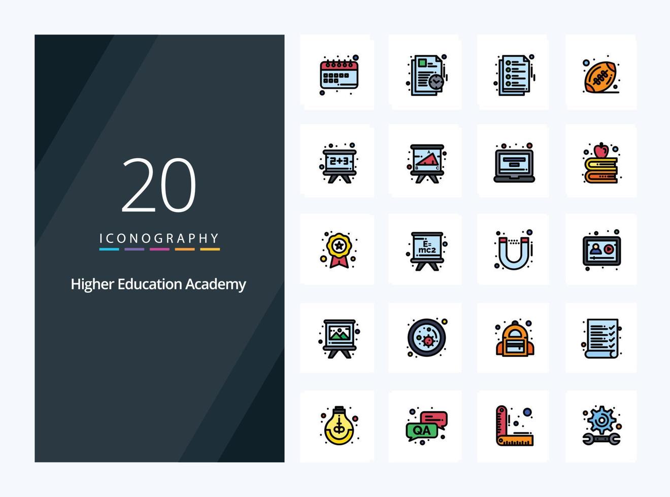 20 Academy line Filled icon for presentation vector