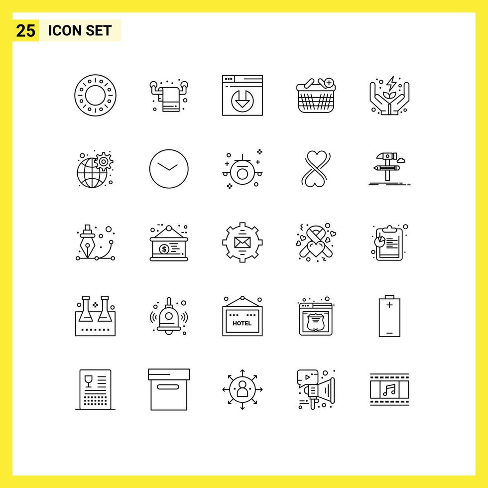 25 iconos creativos, signos y símbolos modernos de cuidado, servidor de energía, descarga de compras de electricidad, elementos de diseño vectorial editables vector