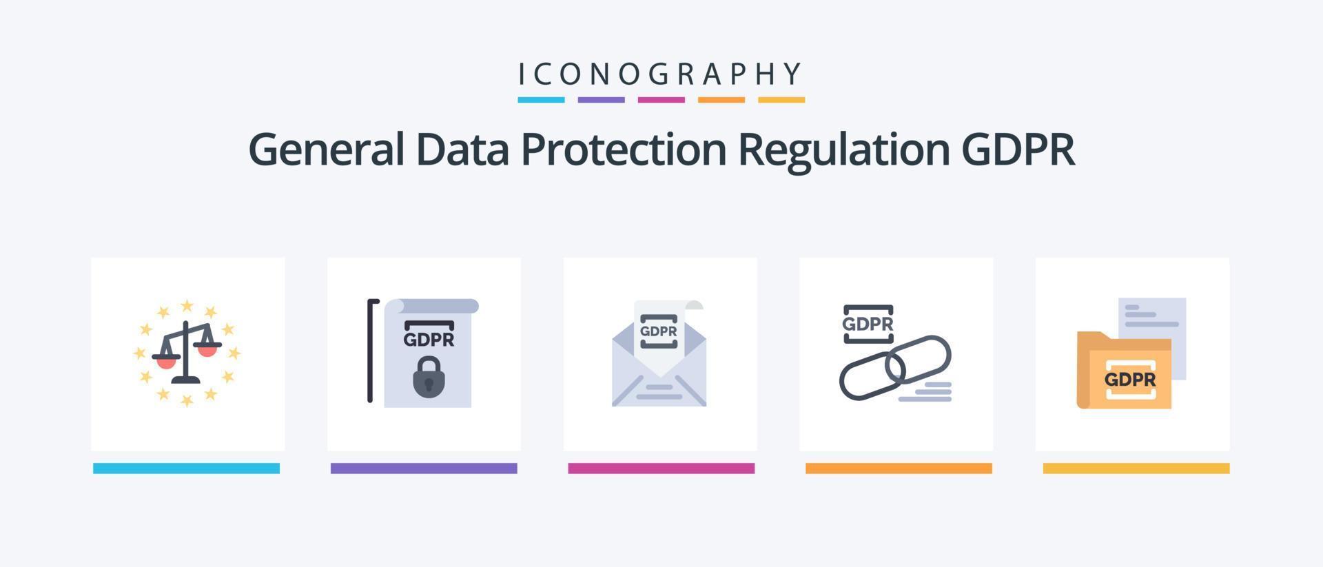 Gdpr Flat 5 Icon Pack Including security. lock. commission. gdpr. mail. Creative Icons Design vector