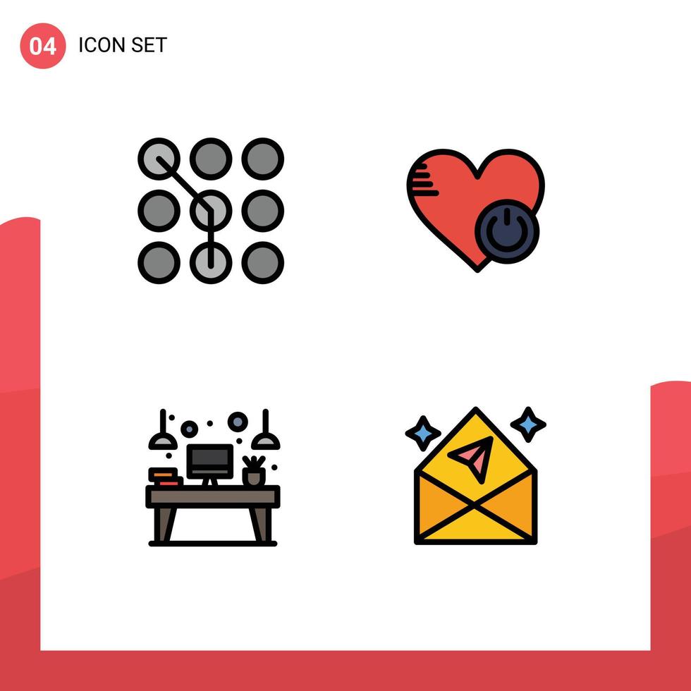 Set of 4 Modern UI Icons Symbols Signs for access like password off interior Editable Vector Design Elements