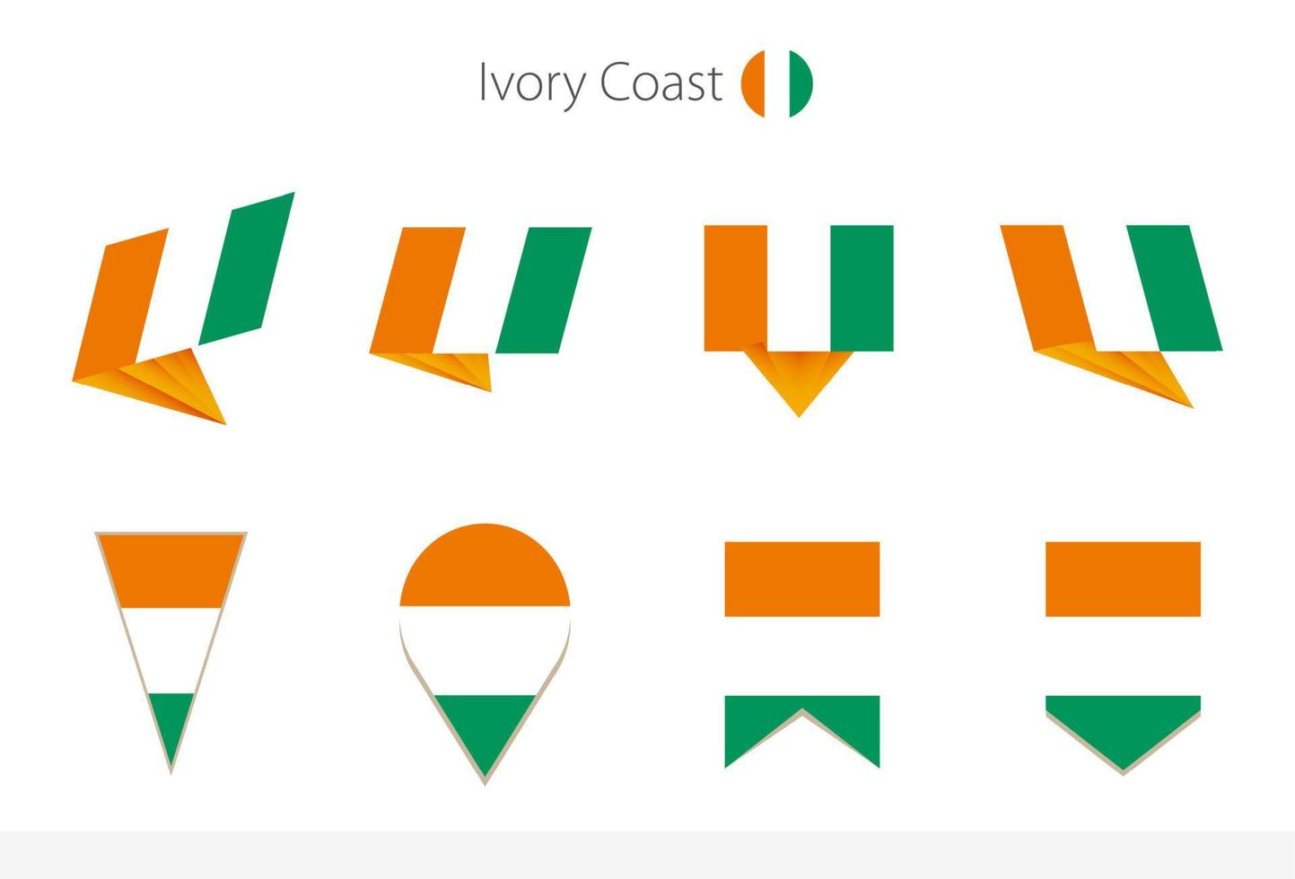 Ivory Coast national flag collection, eight versions of Ivory Coast vector flags.