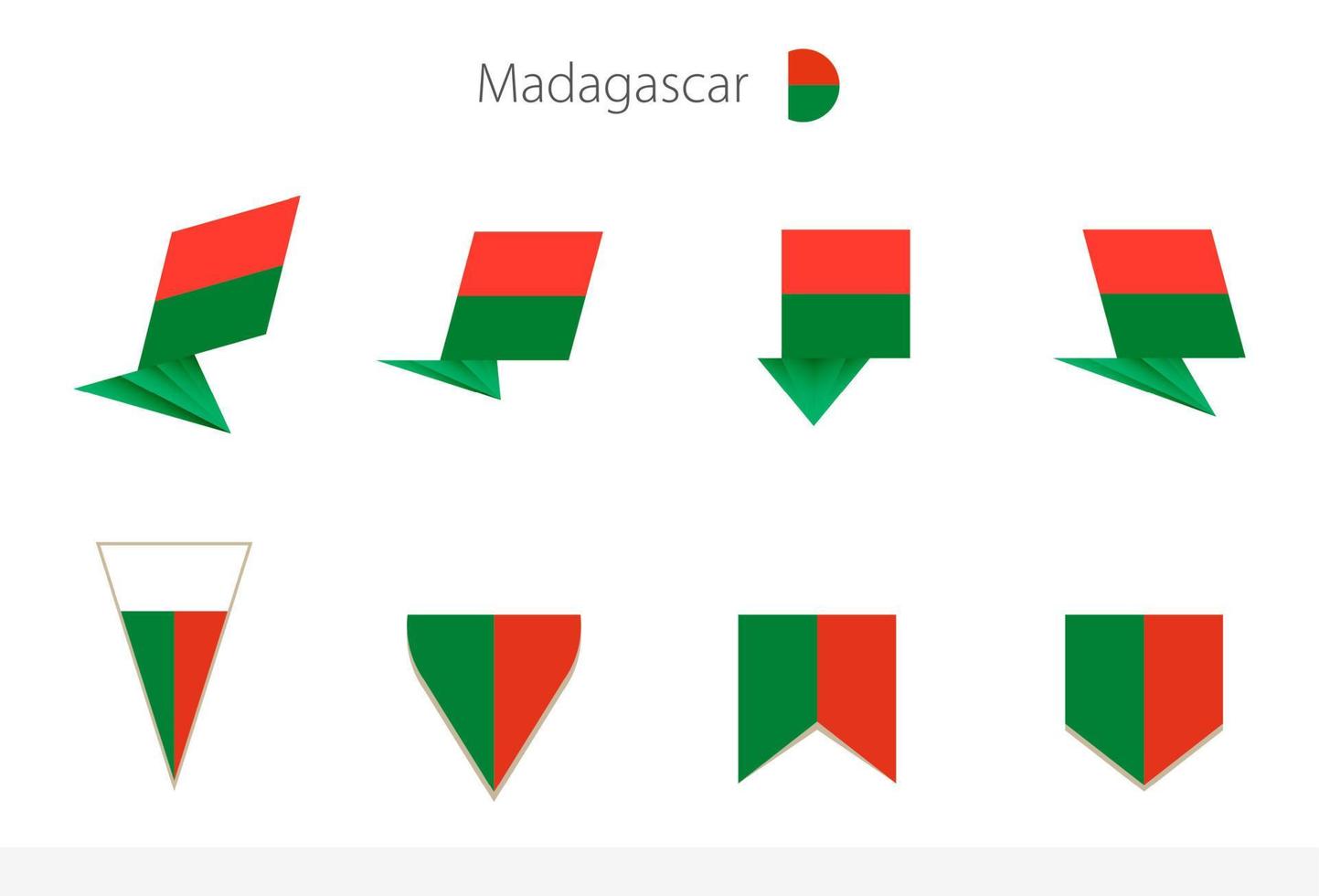 Madagascar national flag collection, eight versions of Madagascar vector flags.