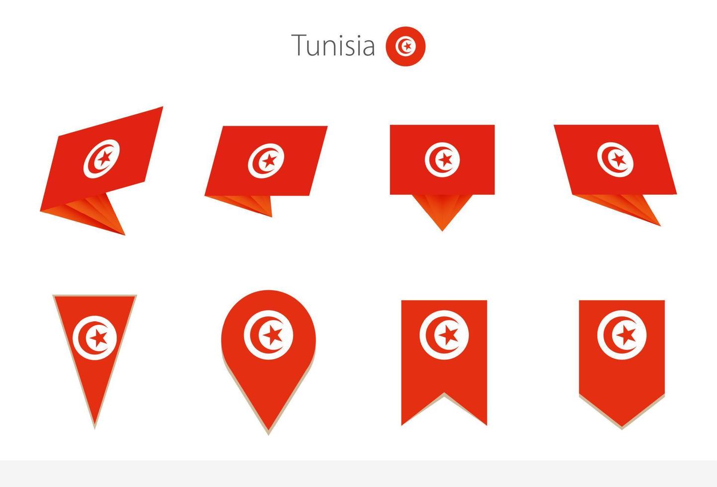 Tunisia national flag collection, eight versions of Tunisia vector flags.