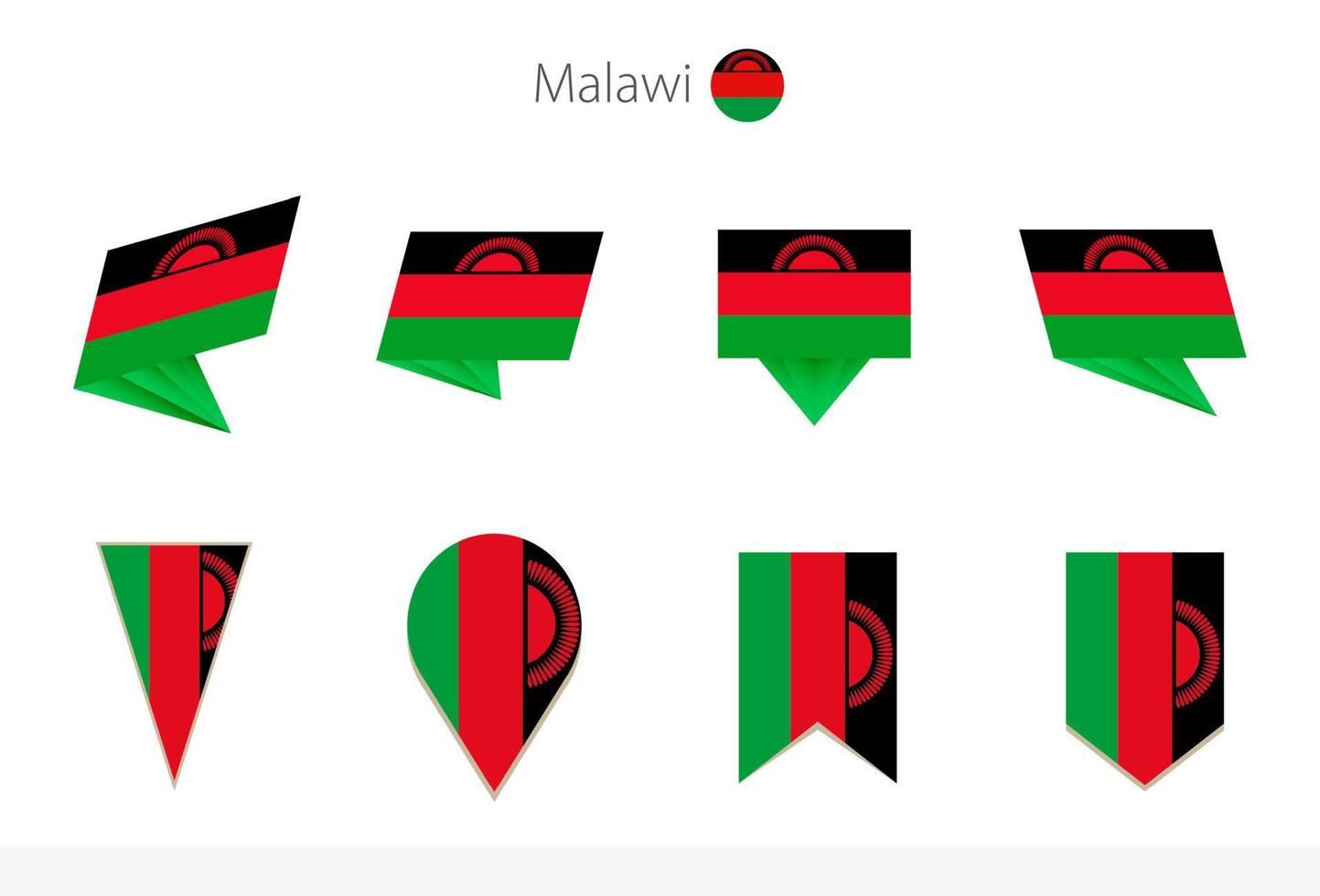 colección de banderas nacionales de malawi, ocho versiones de banderas vectoriales de malawi. vector