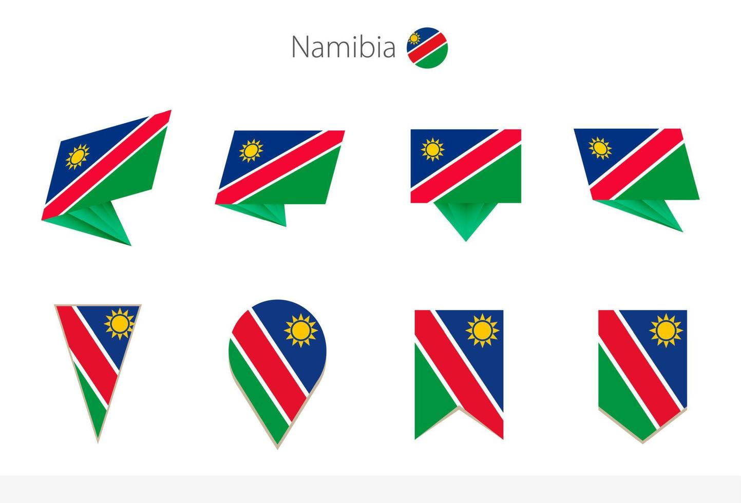 colección de banderas nacionales de namibia, ocho versiones de banderas vectoriales de namibia. vector