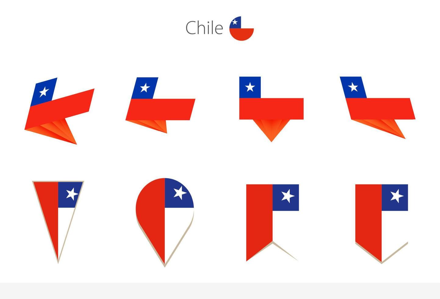 colección de banderas nacionales de chile, ocho versiones de banderas vectoriales de chile. vector