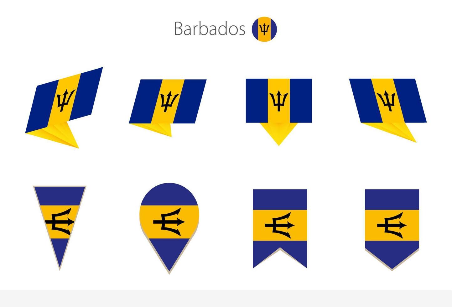 Barbados national flag collection, eight versions of Barbados vector flags.