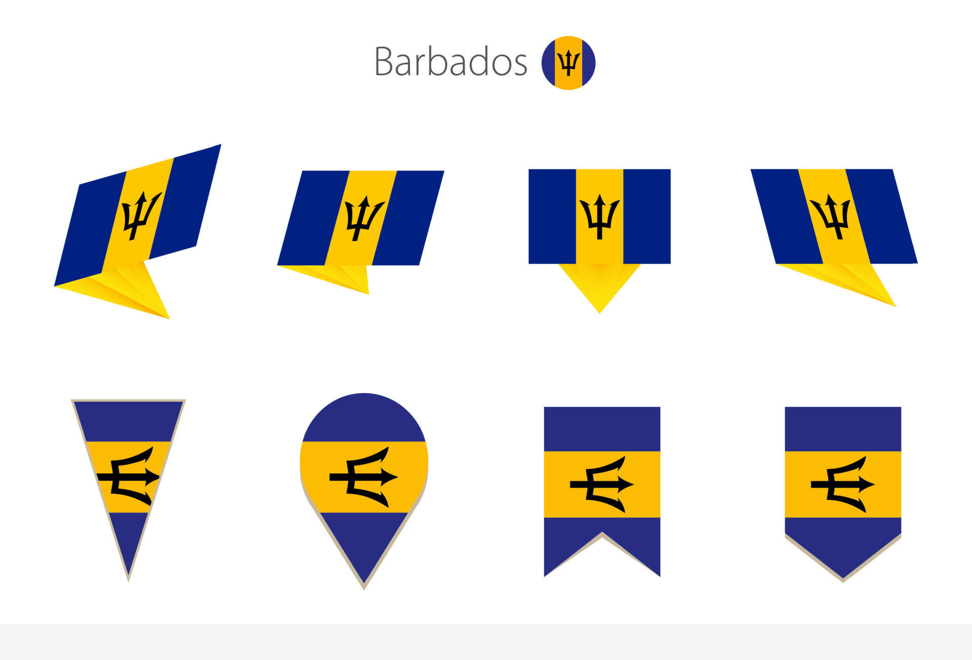 Barbados national flag collection, eight versions of Barbados vector