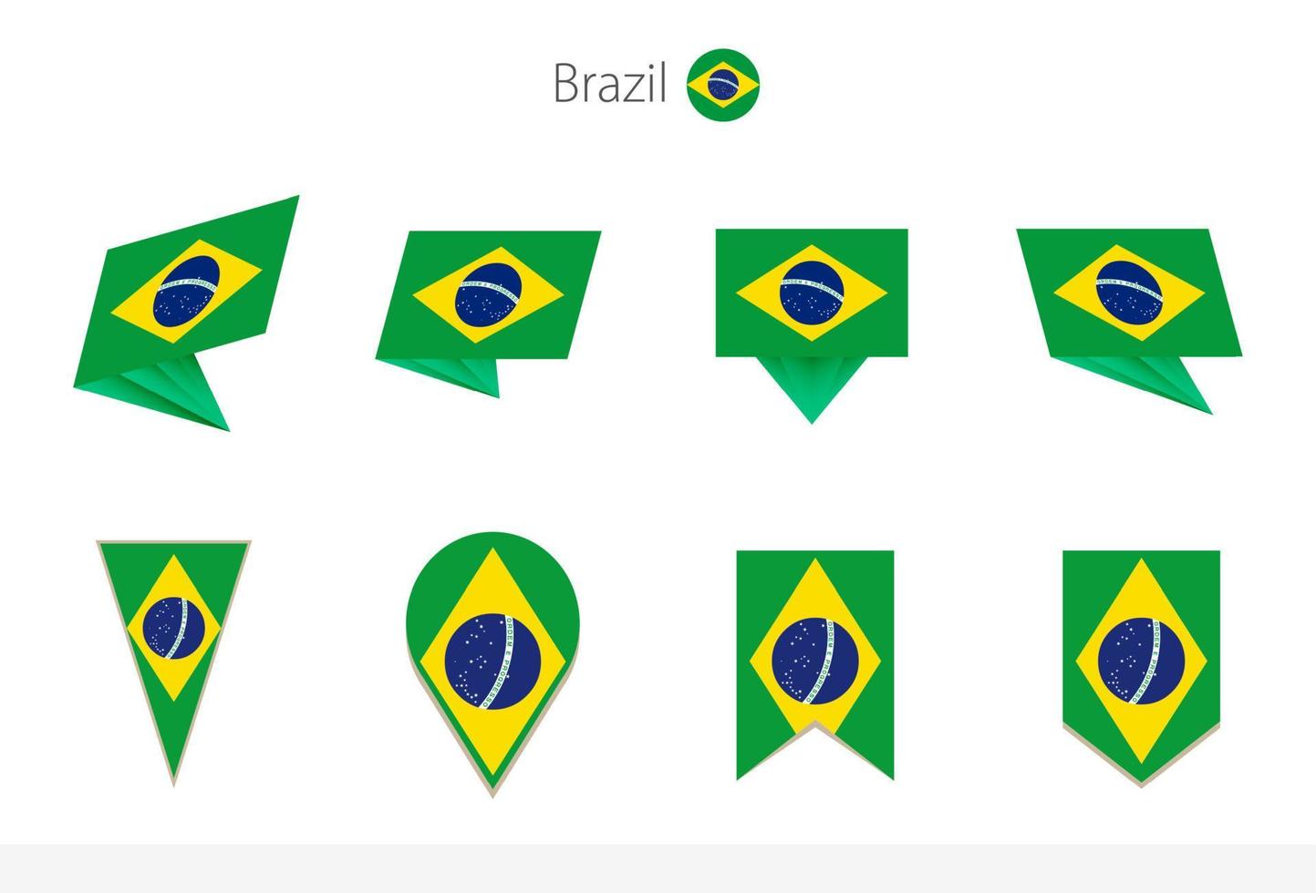 colección de la bandera nacional de brasil, ocho versiones de banderas vectoriales de brasil. vector