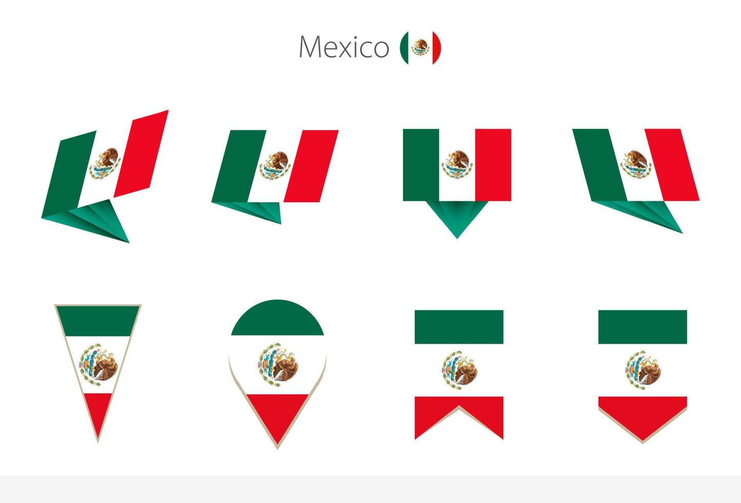 colección de la bandera nacional de méxico, ocho versiones de banderas vectoriales de méxico. vector