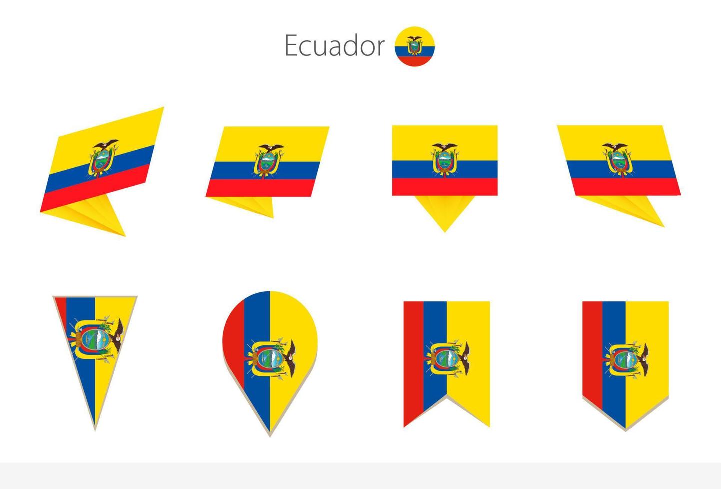 colección de la bandera nacional de ecuador, ocho versiones de banderas vectoriales de ecuador. vector