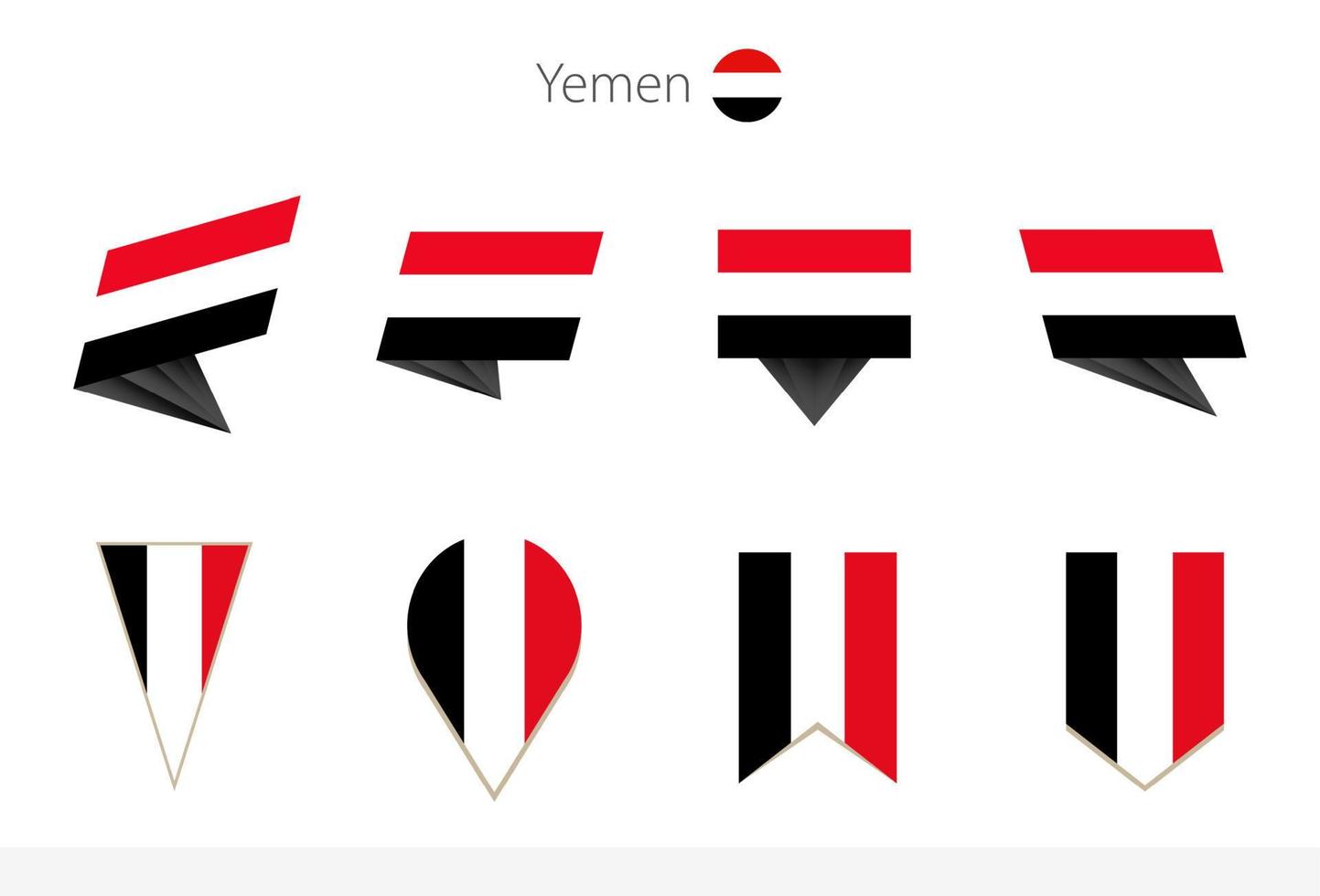 Yemen national flag collection, eight versions of Yemen vector flags.
