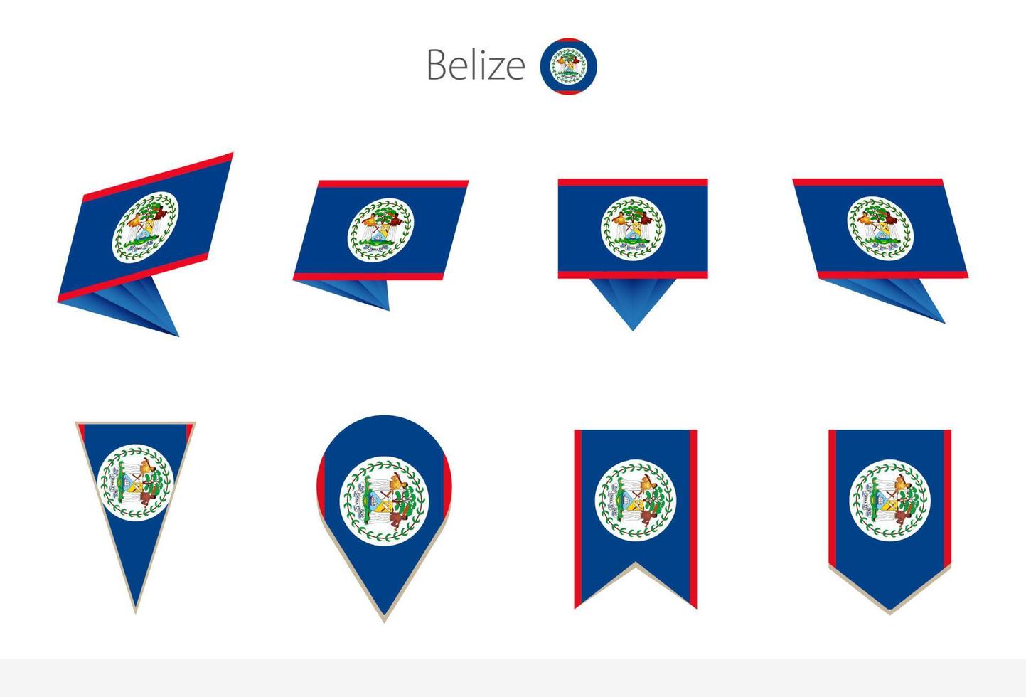colección de banderas nacionales de belice, ocho versiones de banderas vectoriales de belice. vector