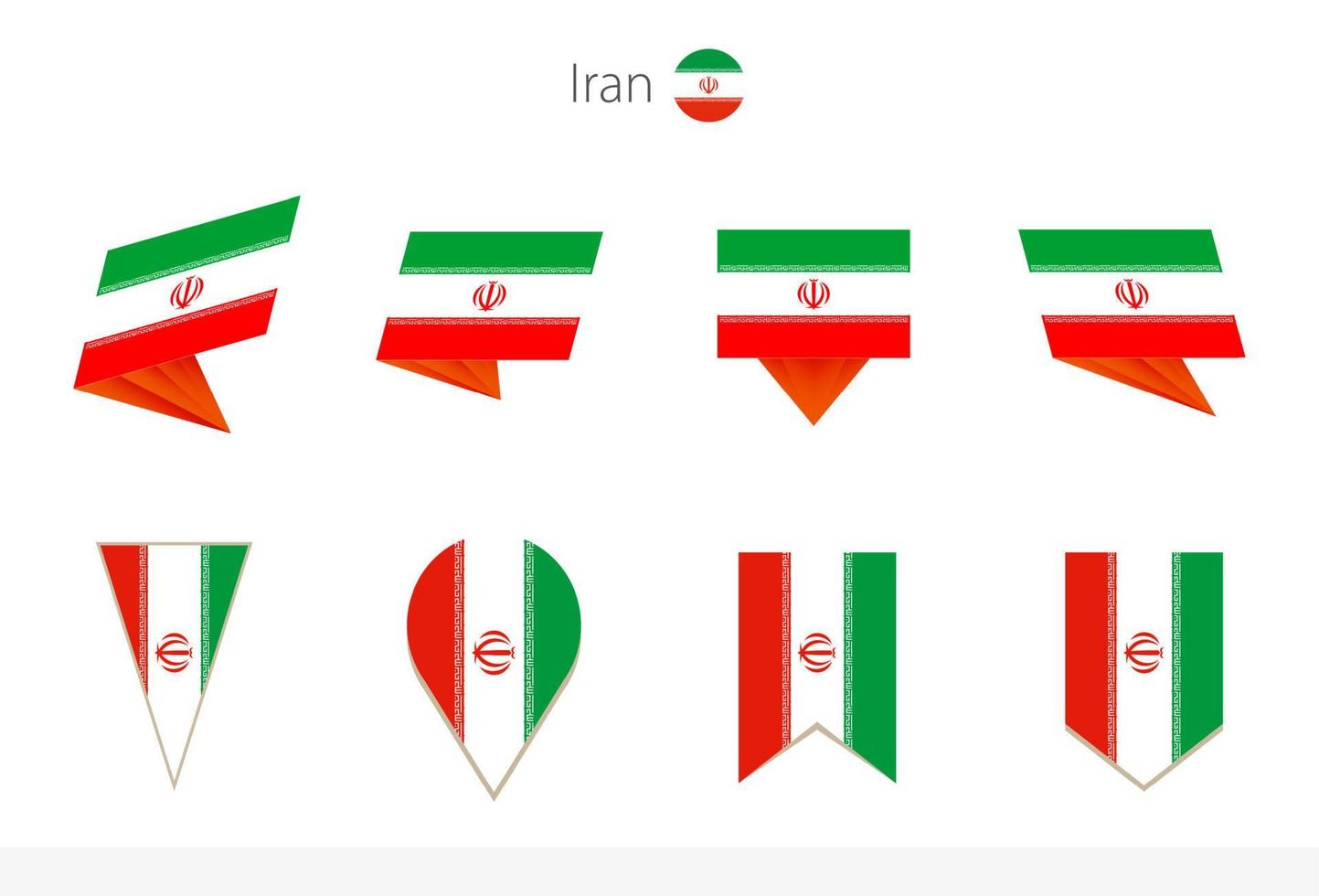 Iran national flag collection, eight versions of Iran vector flags.