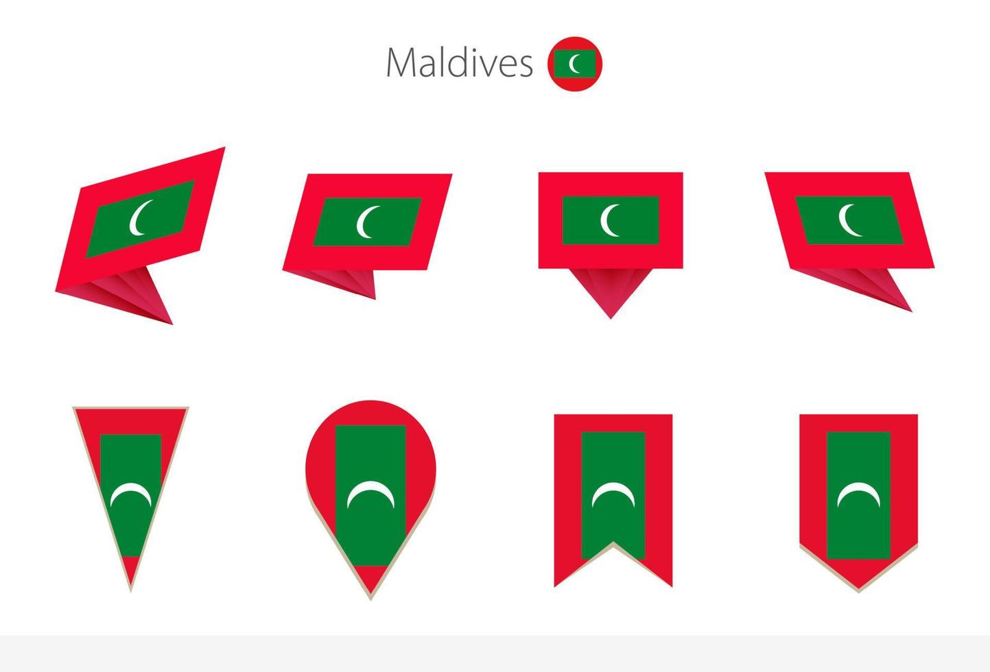 Maldives national flag collection, eight versions of Maldives vector flags.