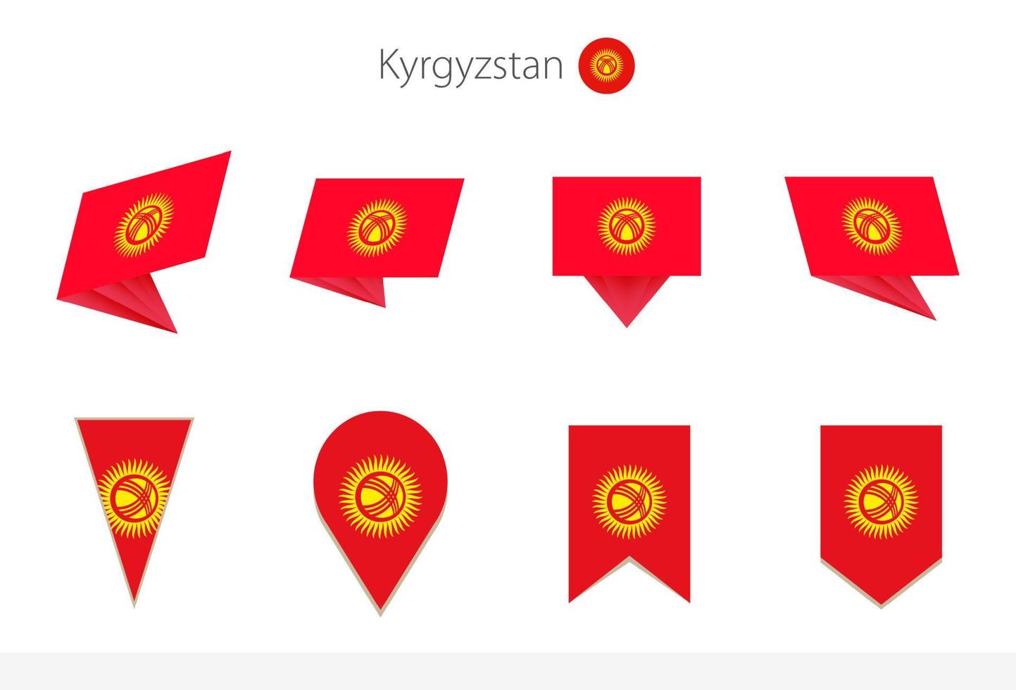 Kyrgyzstan national flag collection, eight versions of Kyrgyzstan vector flags.