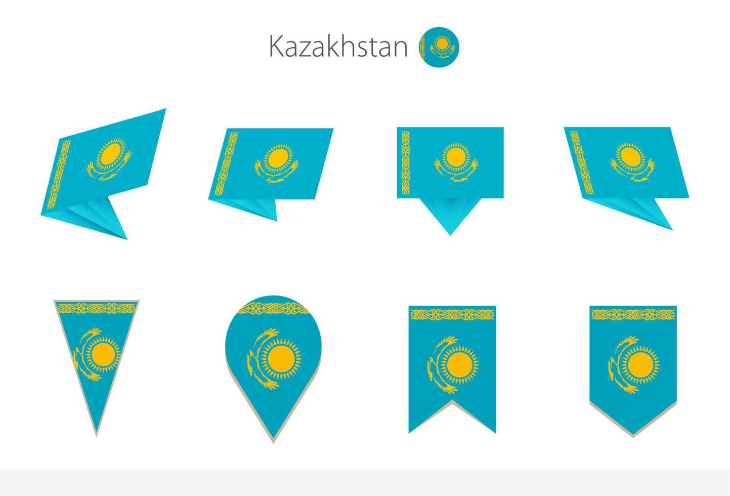 Kazakhstan national flag collection, eight versions of Kazakhstan vector flags.