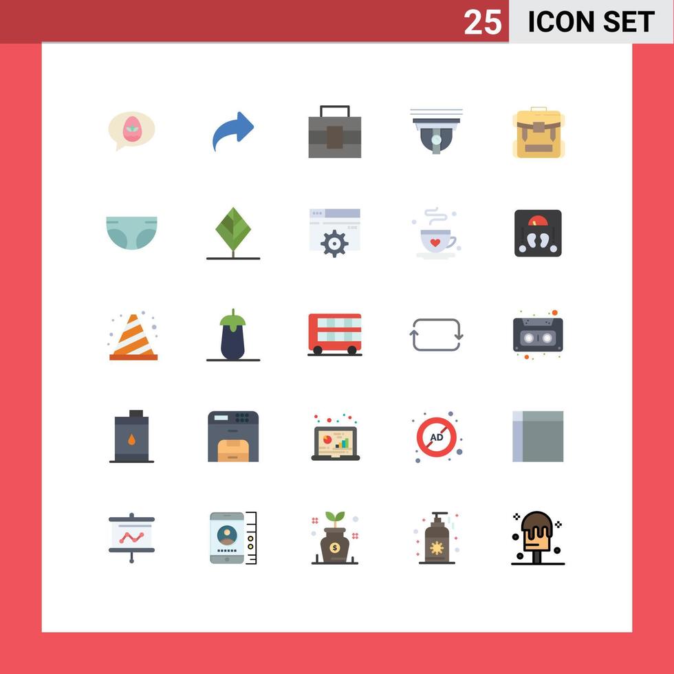 Editable Vector Line Pack of 25 Simple Flat Colors of zipper bag briefcase cam security Editable Vector Design Elements