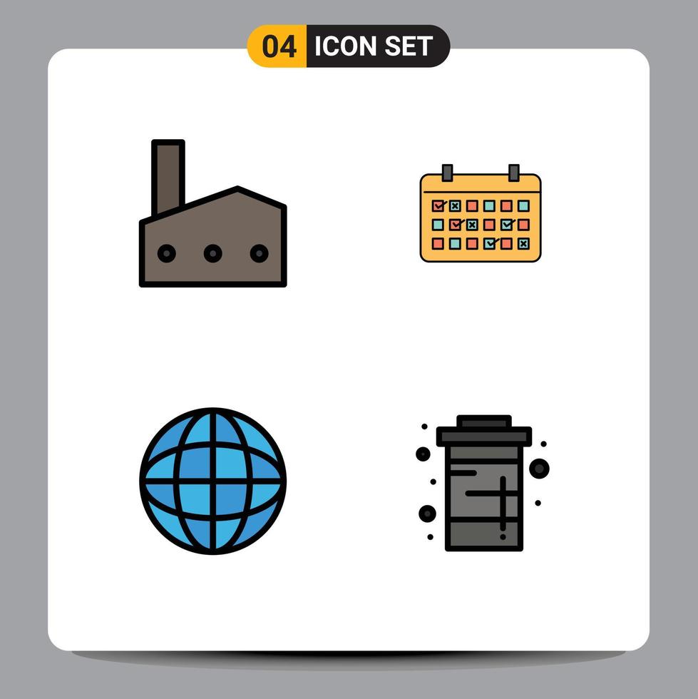 conjunto de 4 iconos de interfaz de usuario modernos símbolos signos para fábrica tiempo industria fecha geografía elementos de diseño vectorial editables vector