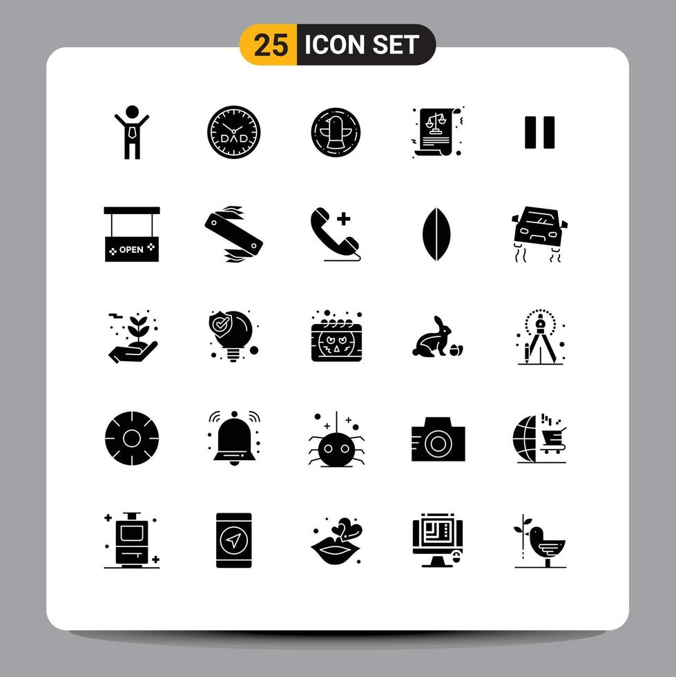 Mobile Interface Solid Glyph Set of 25 Pictograms of media laws american justice balance Editable Vector Design Elements