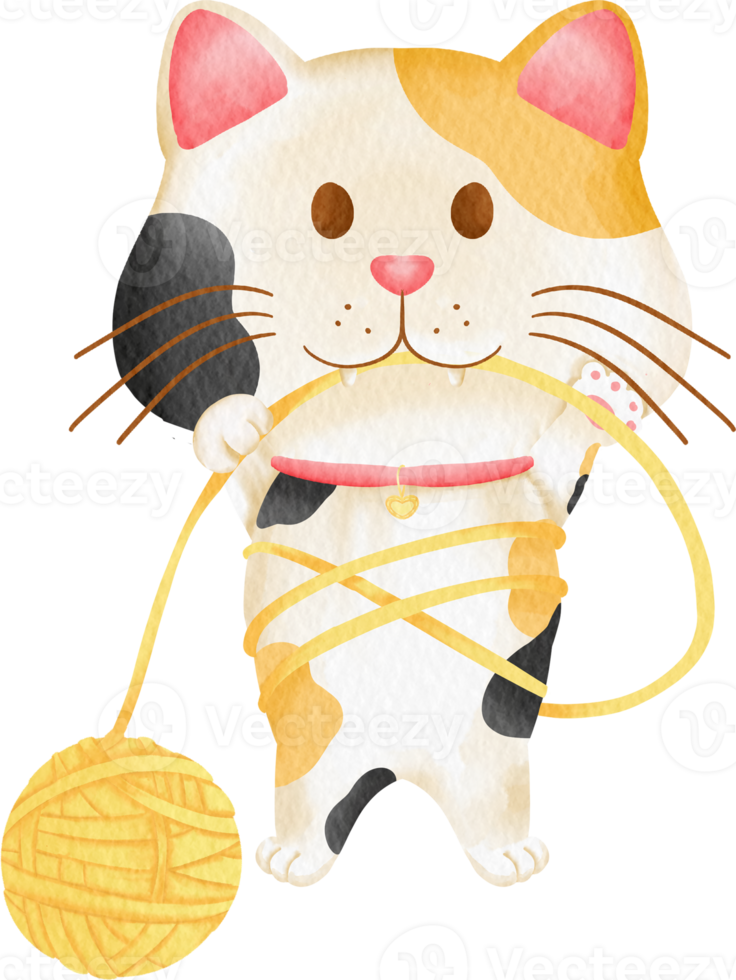 watercolor cute cat and kitty character cartoon png